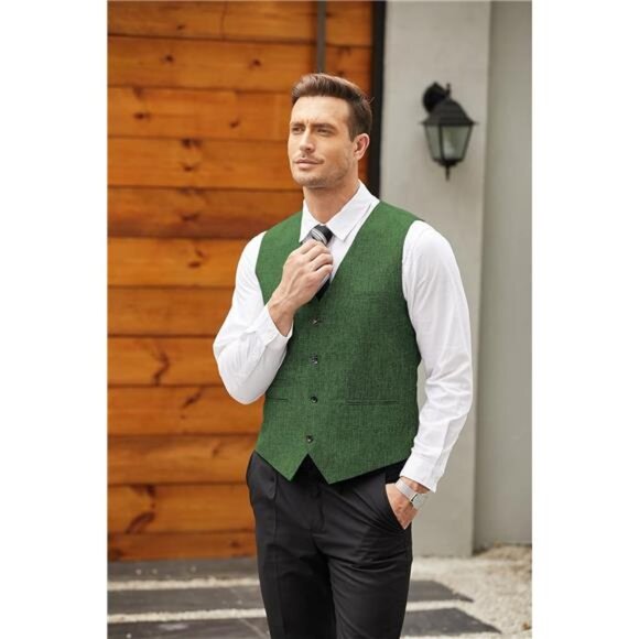 Men's Casual Business Vests Lightweight Waistcoat Slim Fit Suit Vest - Picture 3 of 6